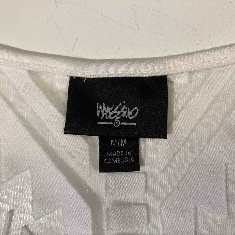 Mossimo Medium White Tank Top Shirt Geometric Aztec Pattern See Through Stripe - Picture 8 of 11